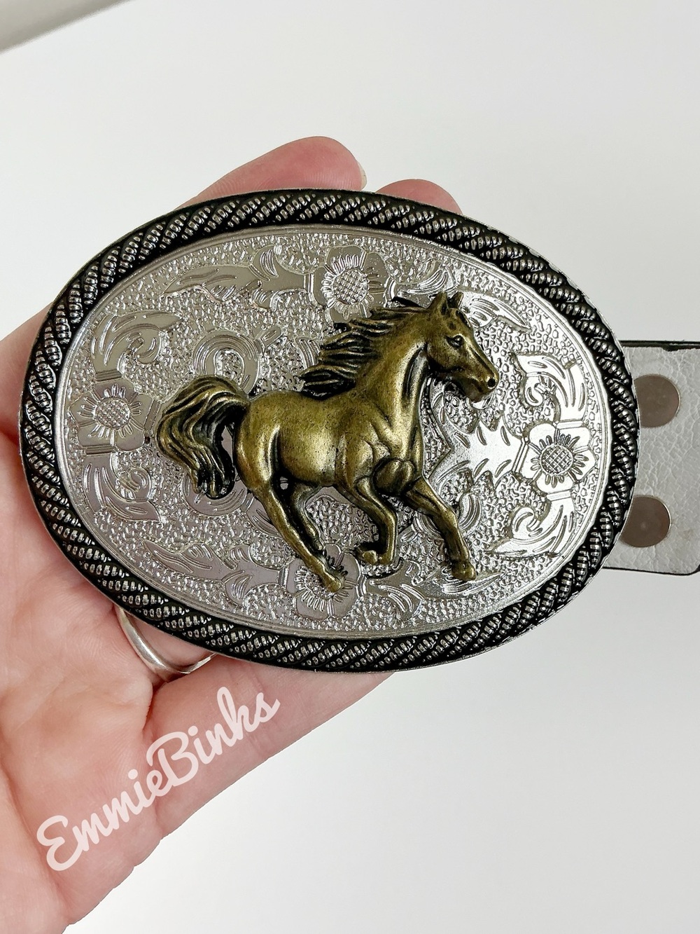 New Western Vintage Style Horse Interchangeable Belt Buckle & Leather Belt - Picture 13 of 14